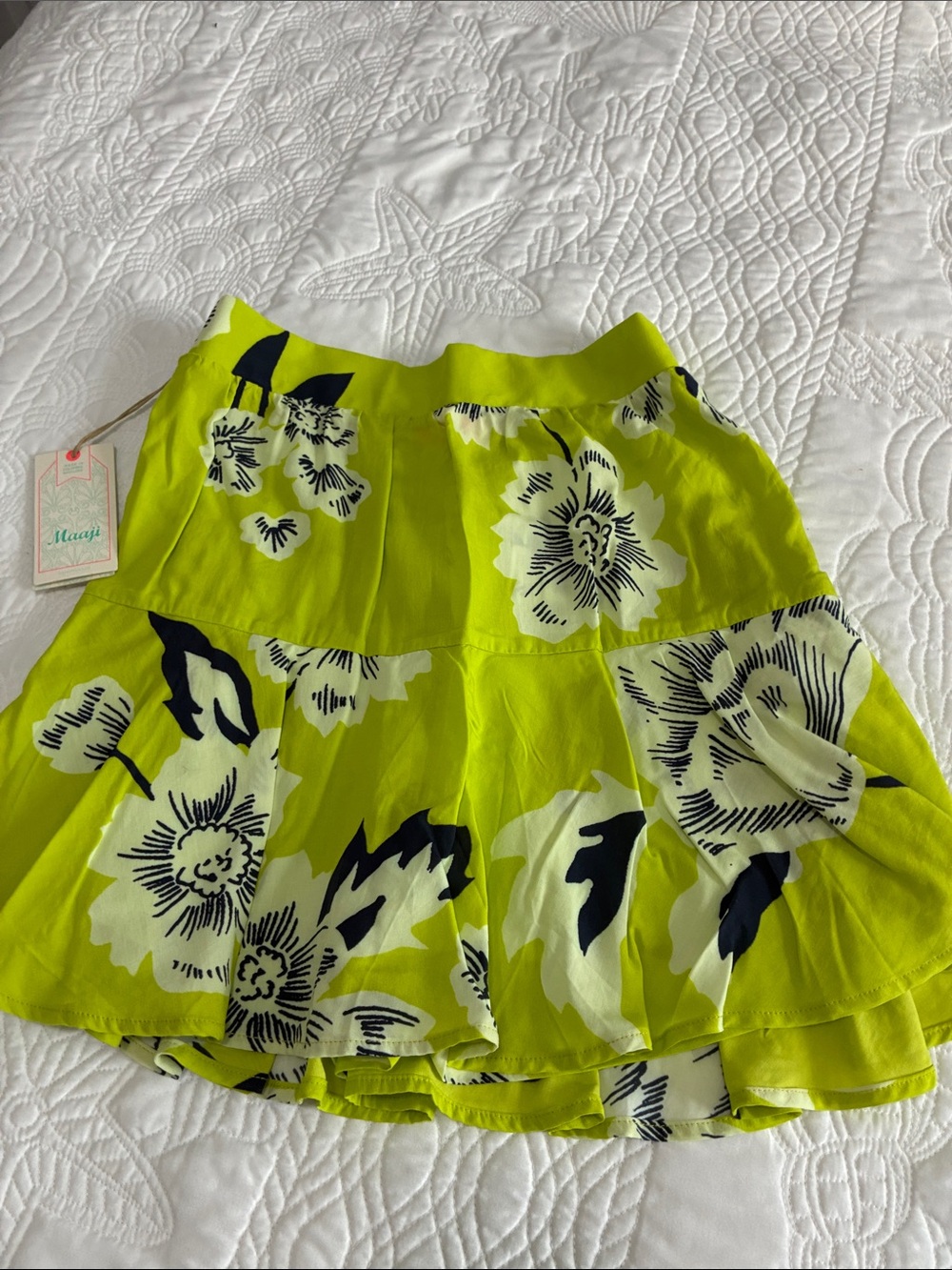 Maaji Lime Green Floral Tiered Skort